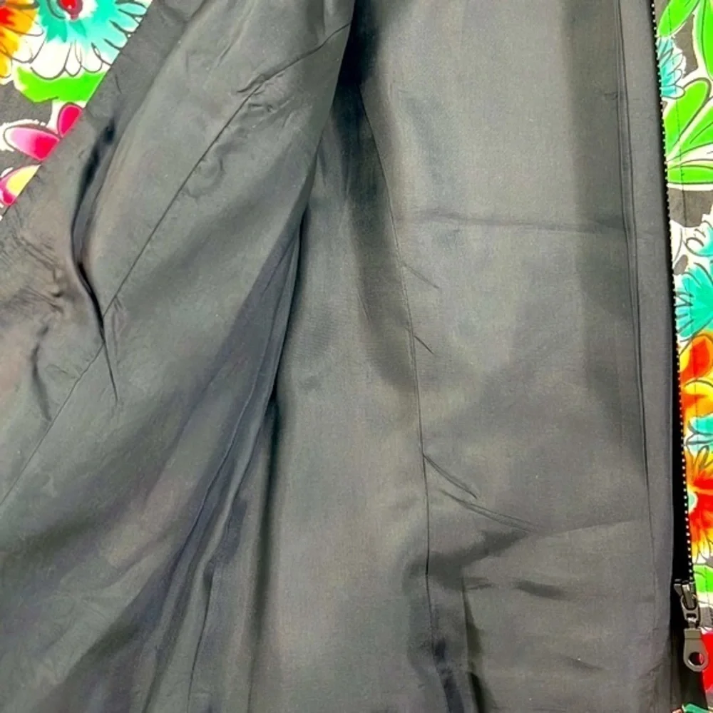 Anthracite - Bright Bold Floral Zip Up Shoulder Pad Blazer Size 4